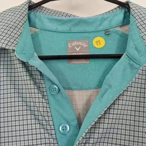 Callaway Golf Bluish Plaid Golf SHORT SLEEVE POLO SHIRT Medium Opti-Dri - Picture 2 of 9